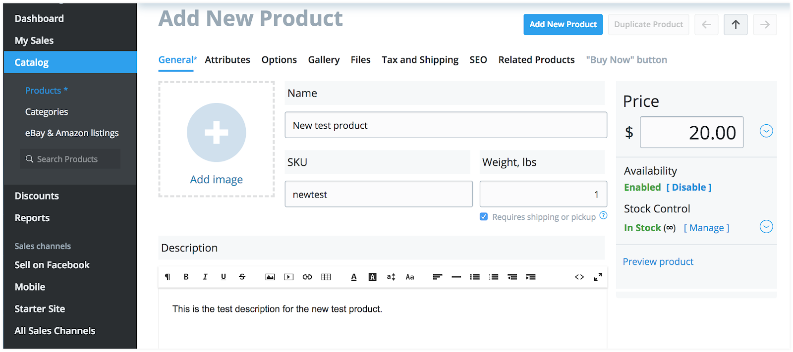 Fill in the main product details